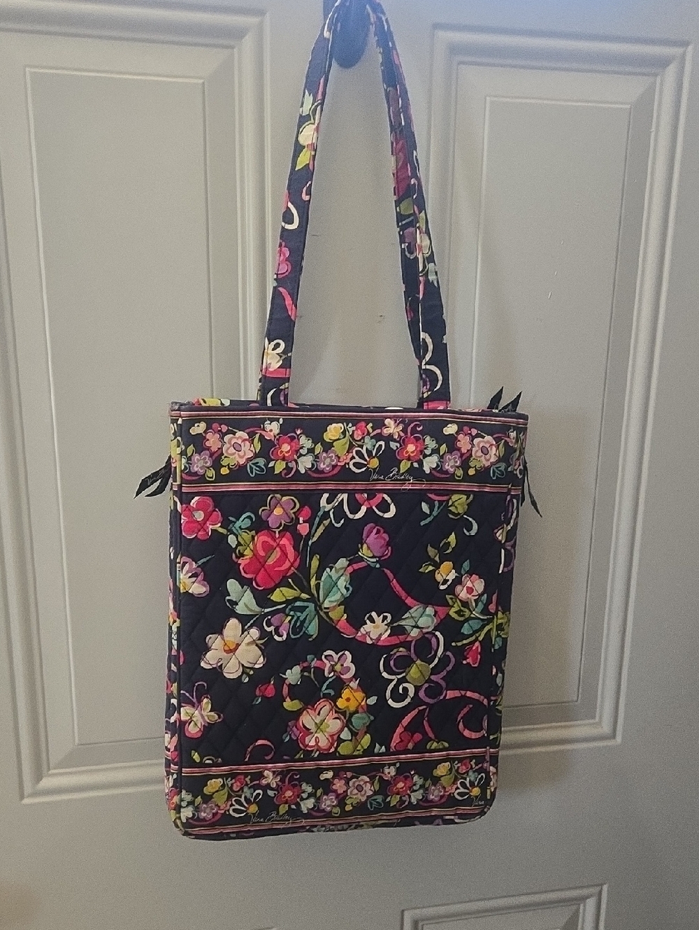 Vera Bradley Quilted Floral Laptop/Purse in Navy with Pink and Green Accents